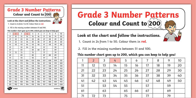 Grade 3 Number Patterns: Colour and Count Up to 200 - Twinkl