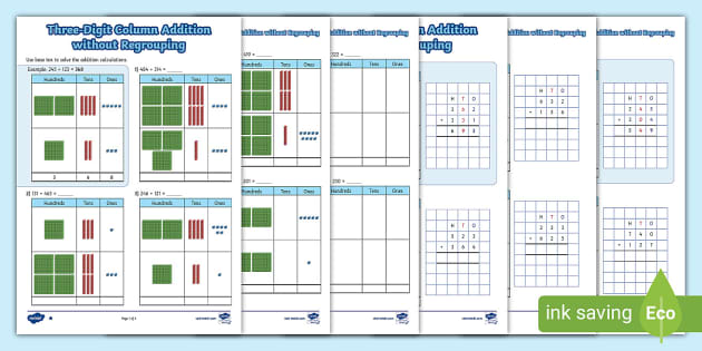 ёясй Ks2 Three Digit Column Addition Without Regrouping Worksheet ёясй Ks2 Three Digit Column Addition Without Regrouping Worksheet