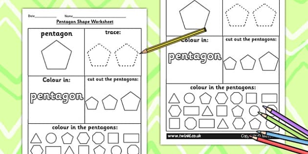 Pentagon Shape Worksheet - shapes, 2D shapes, tracing, numeracy