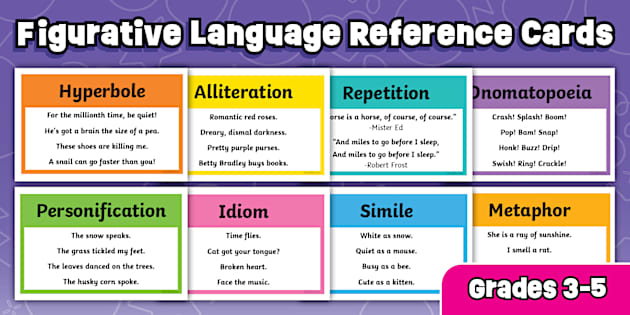 Figurative Language Reference Cards for 3rd-5th Grade