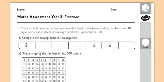 Year 3 Maths Assessment Fractions Term 1