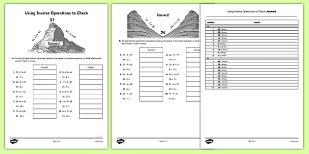 inverse operations to check answers worksheet