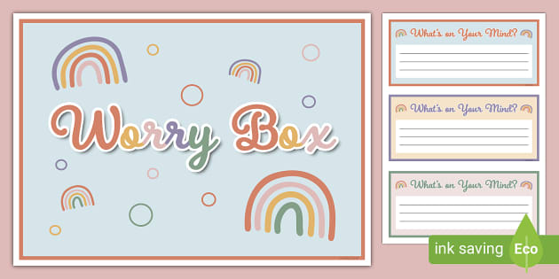 Muted Rainbow Worry Box Sign and Slips (teacher made)