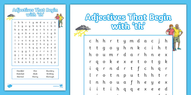 Adjectives That Begin with 'th' Word Search (teacher made)