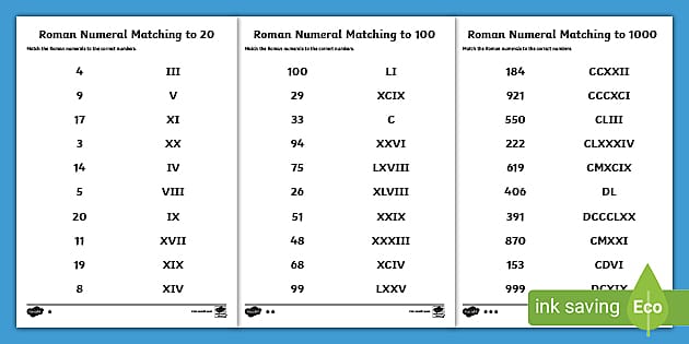 roman numerals matching activity worksheets maths