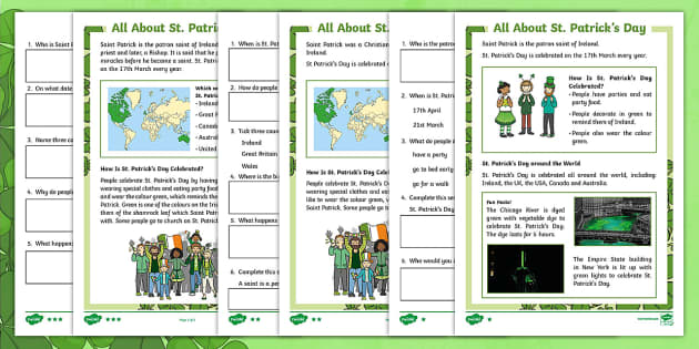Ks1 St Patrick S Day Differentiated Comprehension Go Respond Worksheet
