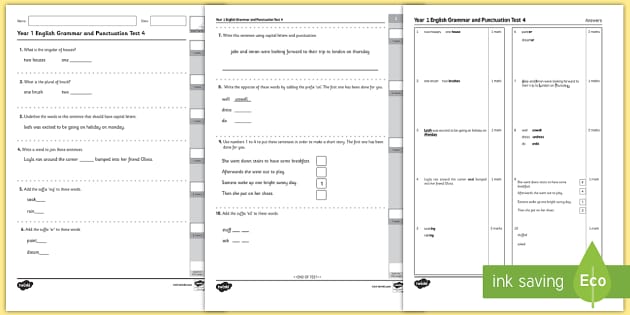 English Punctuation And Grammar Test | SPaG Test - Twinkl