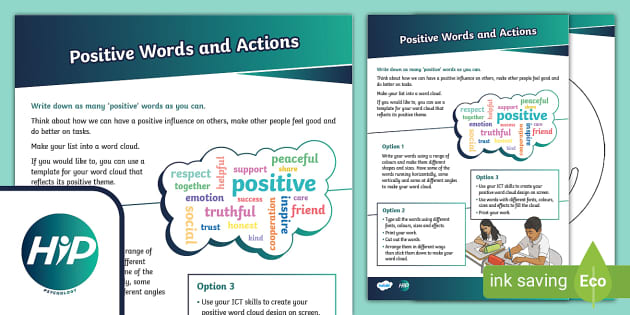 FREE! - Positive Words and Actions Cloud Activity Sheet