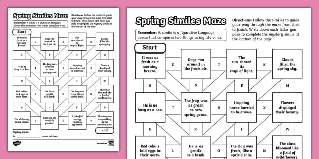 Spring Simile Maze Activity Sheet for Kids | Twinkl USA