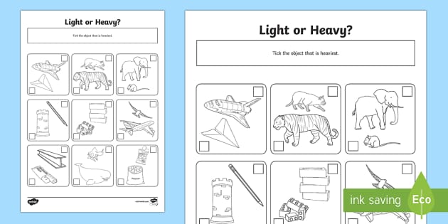 Which is Heavier? EYFS and KS1 Heavy or Light Worksheet