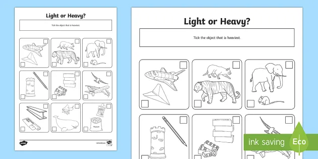 Heavy and light things worksheet