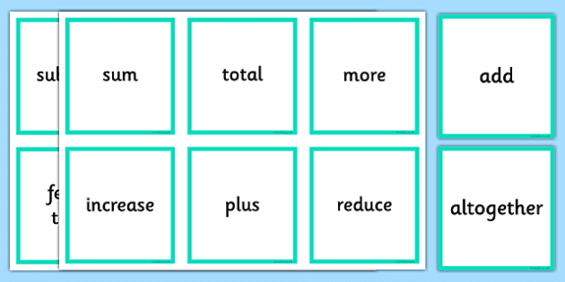 Addition And Subtraction Operations Words Cards