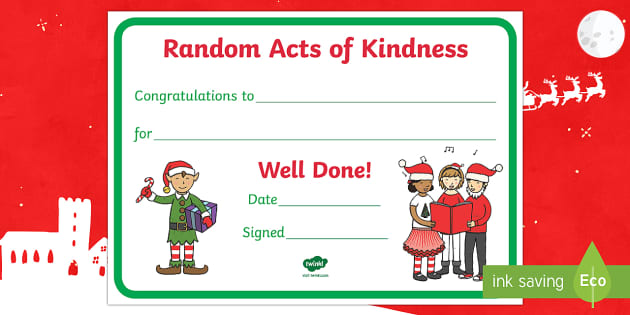 Random Act of Kindness Reward Certificate (teacher made)