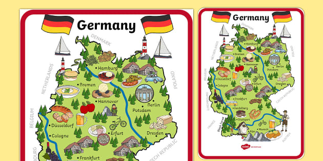 Illustrated Map of Germany Display Poster