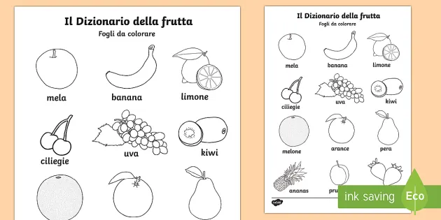 Dizionario della Frutta Fogli da Colorare - Twinkl