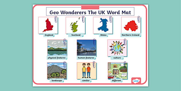 Geo Wonderers KS1 The UK Pictorial Word Mat Lesson Five