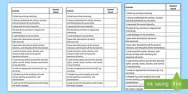 Fifth Grade Narrative Writing Genre Checklist (Teacher-Made)