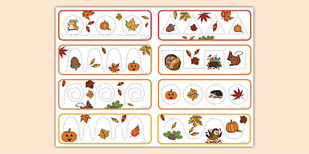 Autumn Themed Pencil Control Flashcards (teacher made)