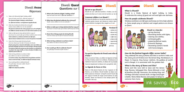 Diwali Differentiated Reading Comprehension Activity English/French