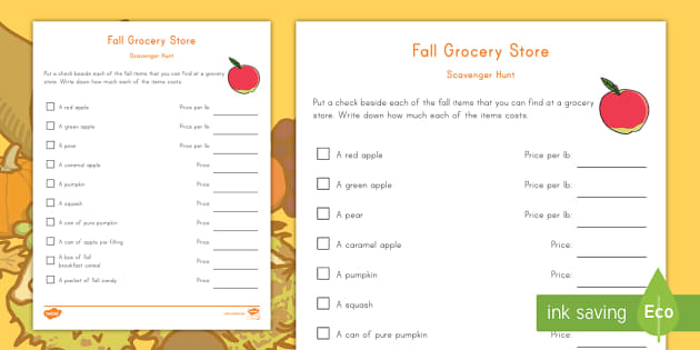 Fall Grocery Store Scavenger Hunt Activity (teacher Made)