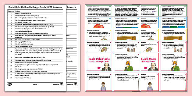 Roald dahl maths game card or letters spelling age 6 key stage 1 