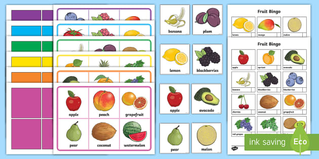 Fruit Karteikarten in deutscher Sprache – Flash Karten mit passenden Bingo Spiel für Kleinkinder Kinder und Erwachsene – Größe 4,13 × 5.83 in – DIN A6 Kinder