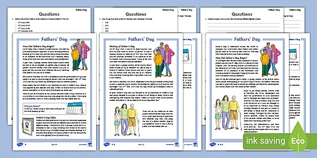 father s day reading comprehension esl teacher made