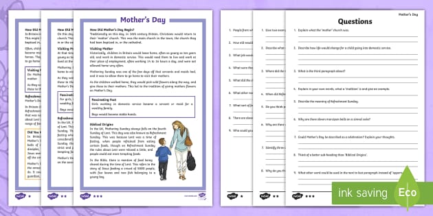 Mother's Day Differentiated Reading Comprehension Activity