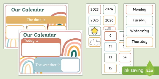 Muted Rainbow Themed Daily Calendar Chart (teacher made) muted-rainbow-themed-daily-calendar-chart-teacher-made
