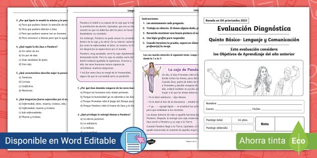 Prueba De Diagnóstico De Lenguaje Quinto Básico - Twinkl