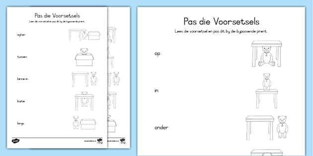 Pas Die Voorsetsels Aktiwiteit (teacher Made) - Twinkl