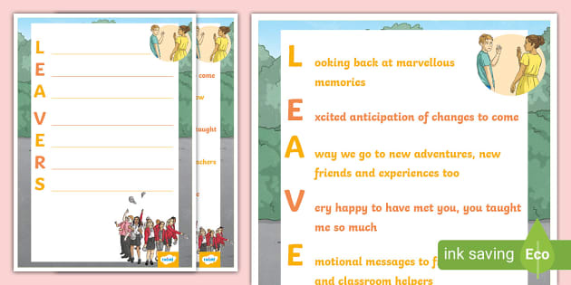 Leavers Acrostic Poem Example (teacher made) - Twinkl