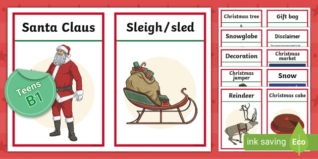 Christmas Vocabulary ESL: Charades Playing Cards [Teens, B1]