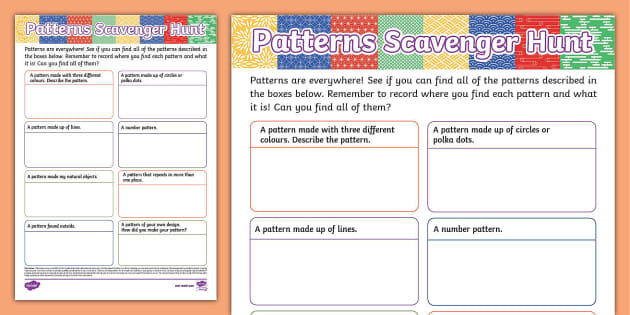 👉 Patterns Scavenger Hunt (teacher made) - Twinkl