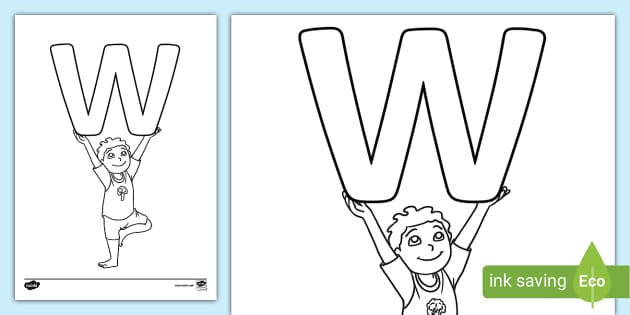 Letter W People Colouring Page