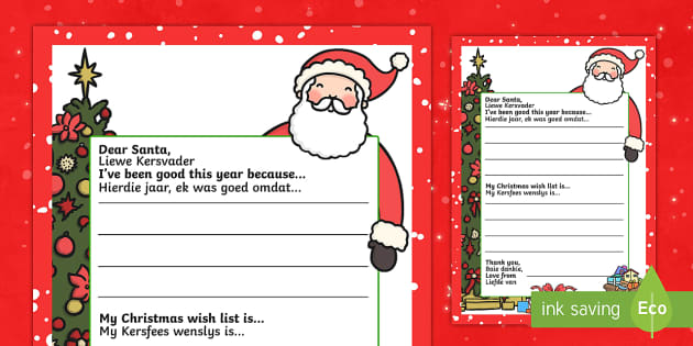 My Christmas Wish Letter to Santa English/Afrikaans  My Christmas Wish