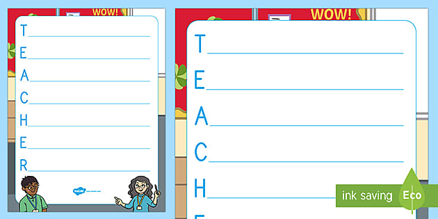 Teacher Acrostic Poem Template For Kids 