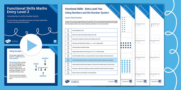 Maths Functional Skills: E2.8: Divide Two-Digit Whole Numbers by Single ...