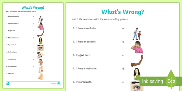 Illnesses Word And Picture Matching Worksheet