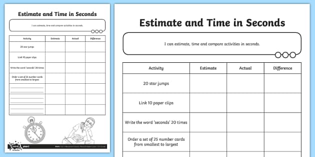 Estimate and Time in Seconds Worksheet / Worksheet