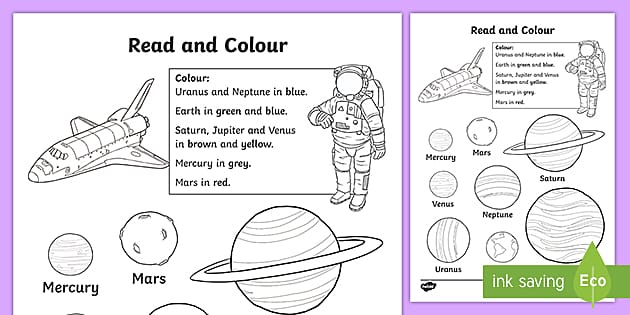 Solar System Read and Match Worksheet 2 For Kids 