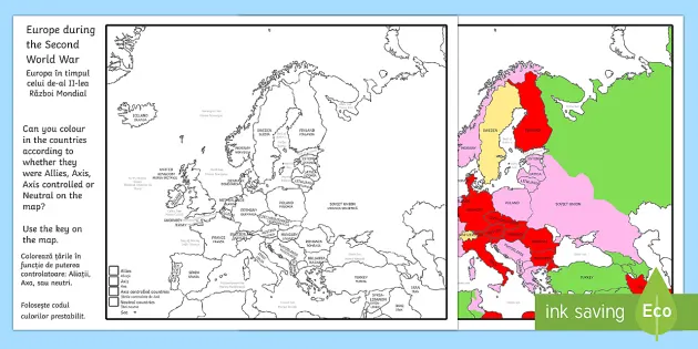 Second World War Coloring Map English/Romanian - Second World War Coloring  Map