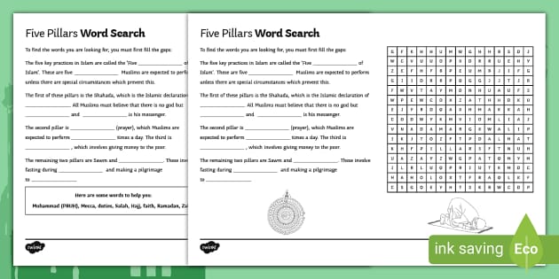 five-pillars-differentiated-word-search-teacher-made