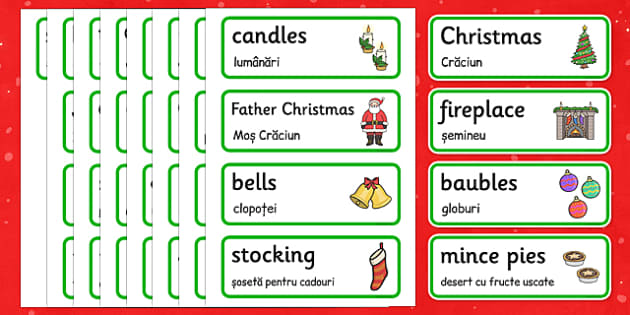 Christmas Topic Word Cards Romanian Translation - Twinkl