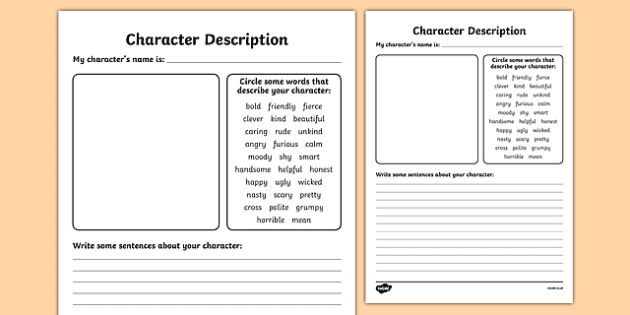 Character Description Templates Ks1 Writing Templates