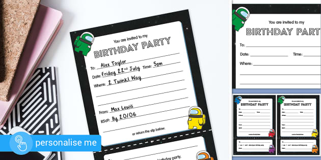 Birthday Party Invitation Cards (teacher made) - Twinkl