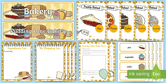 Baking PreK No Prep Worksheets with Cookies, Cakes, and Baking Supplies