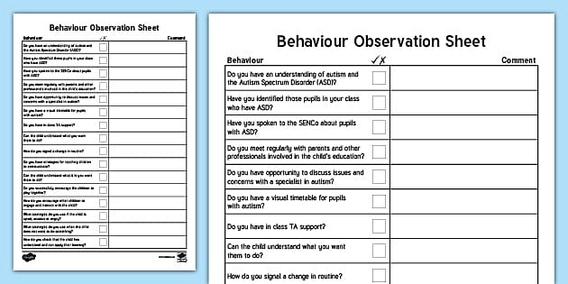 Printable Autism Checklist For Teachers