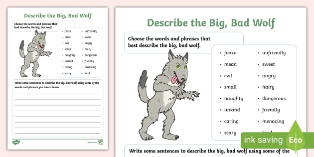 Describe the Big, Bad Wolf Worksheet (teacher made) - Twinkl