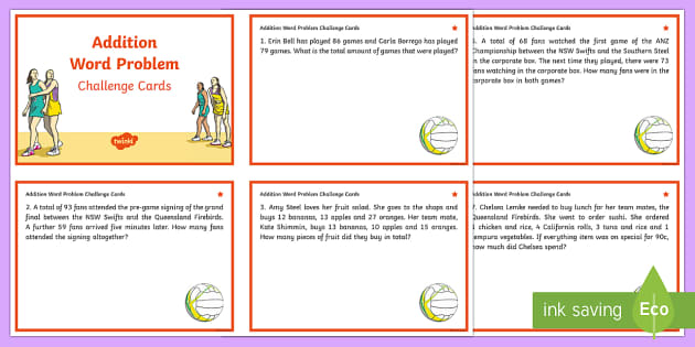 addition questions for year 4 word problem challenge cards